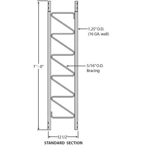 ROHN 25G general purpose communication tower section. 7-ft length. 1.25in steel tubing. Triangular design with 12.5-in face.Zig-zag bracing.Hot dip galvanized.