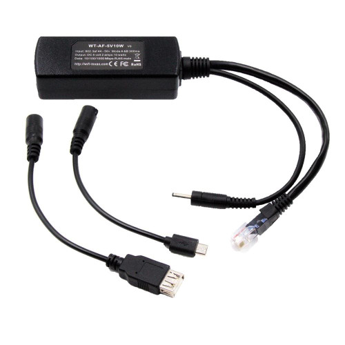 802.3af PoE to USB Splitter with Gigabit Data on RJ45 Output
