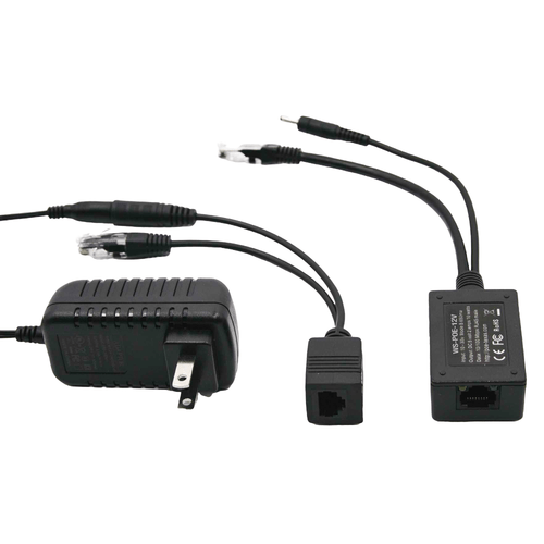 Plug and Play Inline Mode B PoE Splitter Kit with 12 Volt 12 Watt Output and Divided 10/100 Data Capability