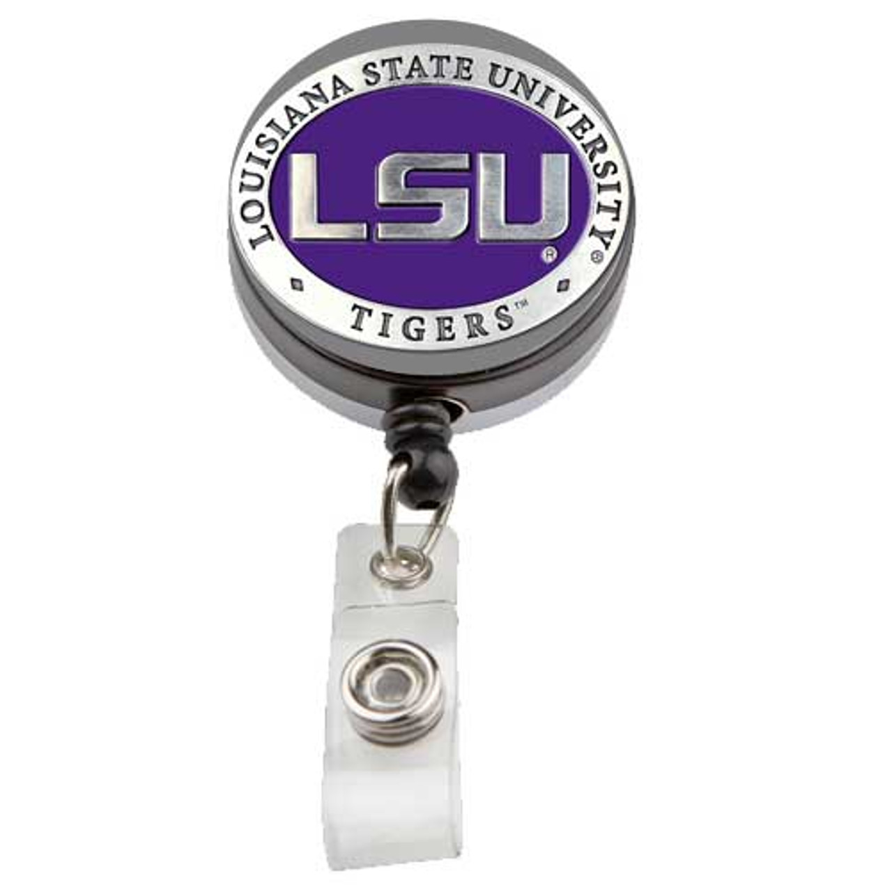 LSU Retractable Pewter Badge Reel - Licensed LSU Badge Reel - Scrub Identity