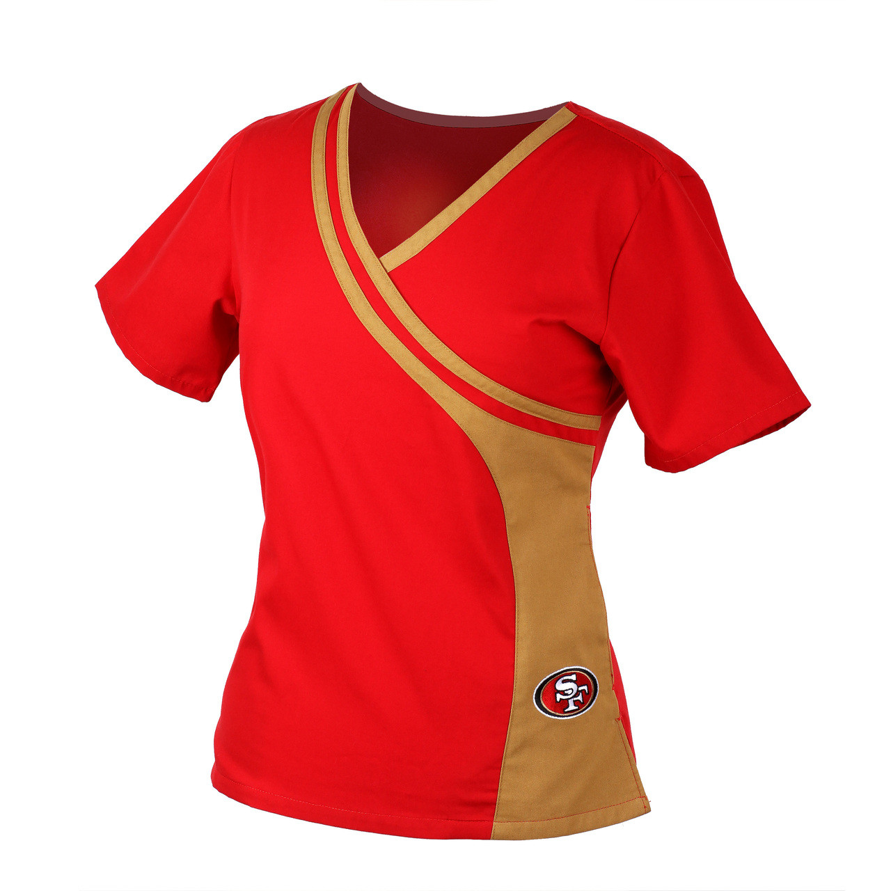 Fabrique Innovations NFL Unisex San Francisco 49ers Breast Cancer Awareness Scrub Top