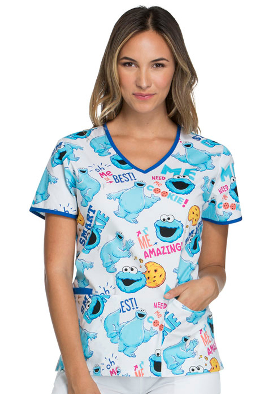 Cookie Monster V Neck scrub top for women