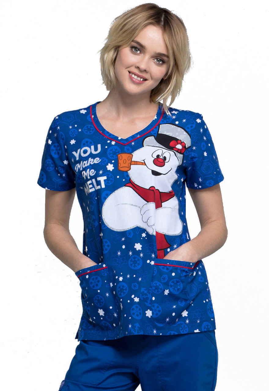Frosty The Snowman Scrub Top For Women