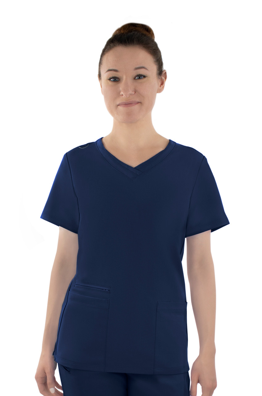 Women's Sporty Solid Double V-Neck Top, 3852 - Scrubs of Evans