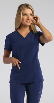 Elevate by IRG 181002 Women's Mock Wrap Scrub Top in Navy - Premium Non-Cling Fabric with Hidden Zip Pocket - Scrub Identity
