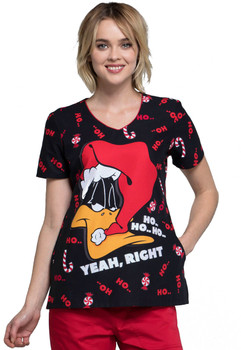 Daffy Duck Christmas Scrub Top For Women 