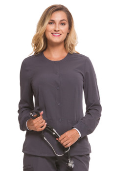 Healing Hands HH Works 5500 Megan Plus Size Women's Snap-Front Warm-Up Jacket in pewter