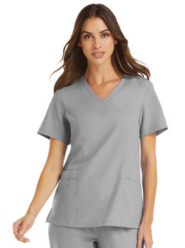 Maevn Momentum 5002 Women's Mock Wrap Scrub Top in Quiet Grey - Performance Stretch Fabric - Scrub Identity