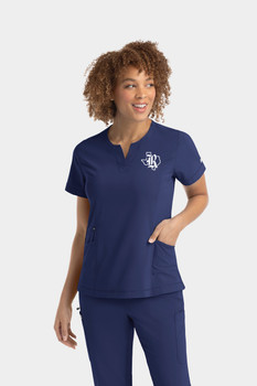 Rice University Embroidered Navy Women's Notched Scrub Top with Texas logo