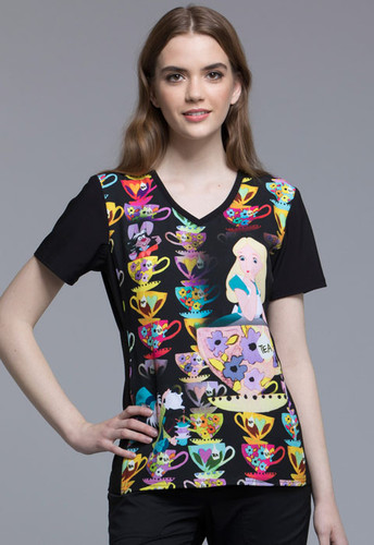 Alice in  Wonderland Tea Cup Scrub Top For Women