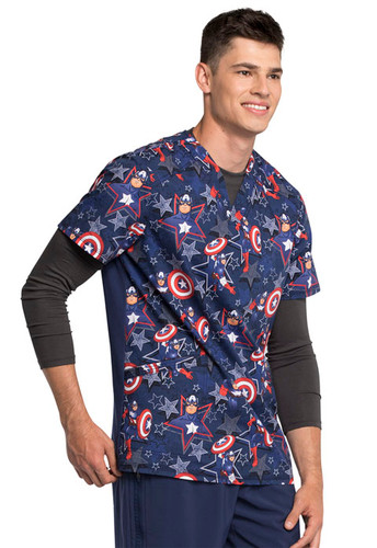 Marvel Comic Blue Captain America V Neck Scrub Top