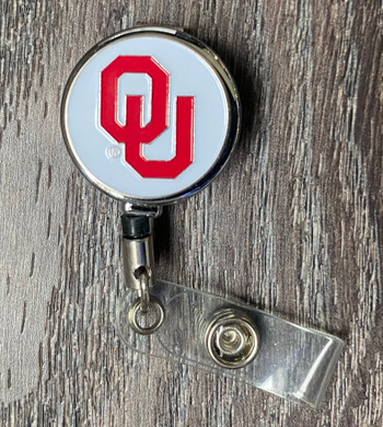 Oklahoma Sooners Retractable Badge Reel White