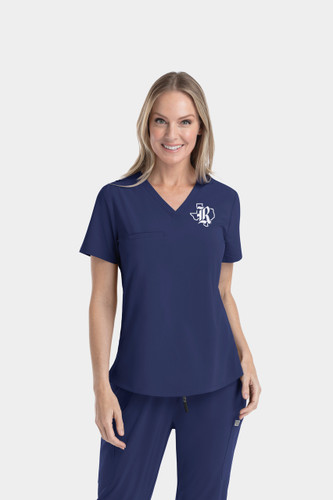 Rice University Embroidered Navy Women's V Neck Scrub Top with Texas logo