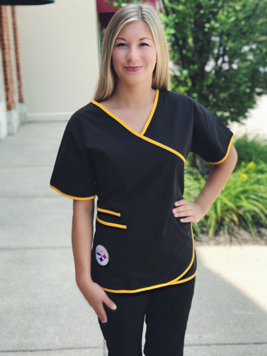 NFL Pittsburgh Steelers Logo Pink Solid Unisex Uniform Work Scrub Top  Pockets XS