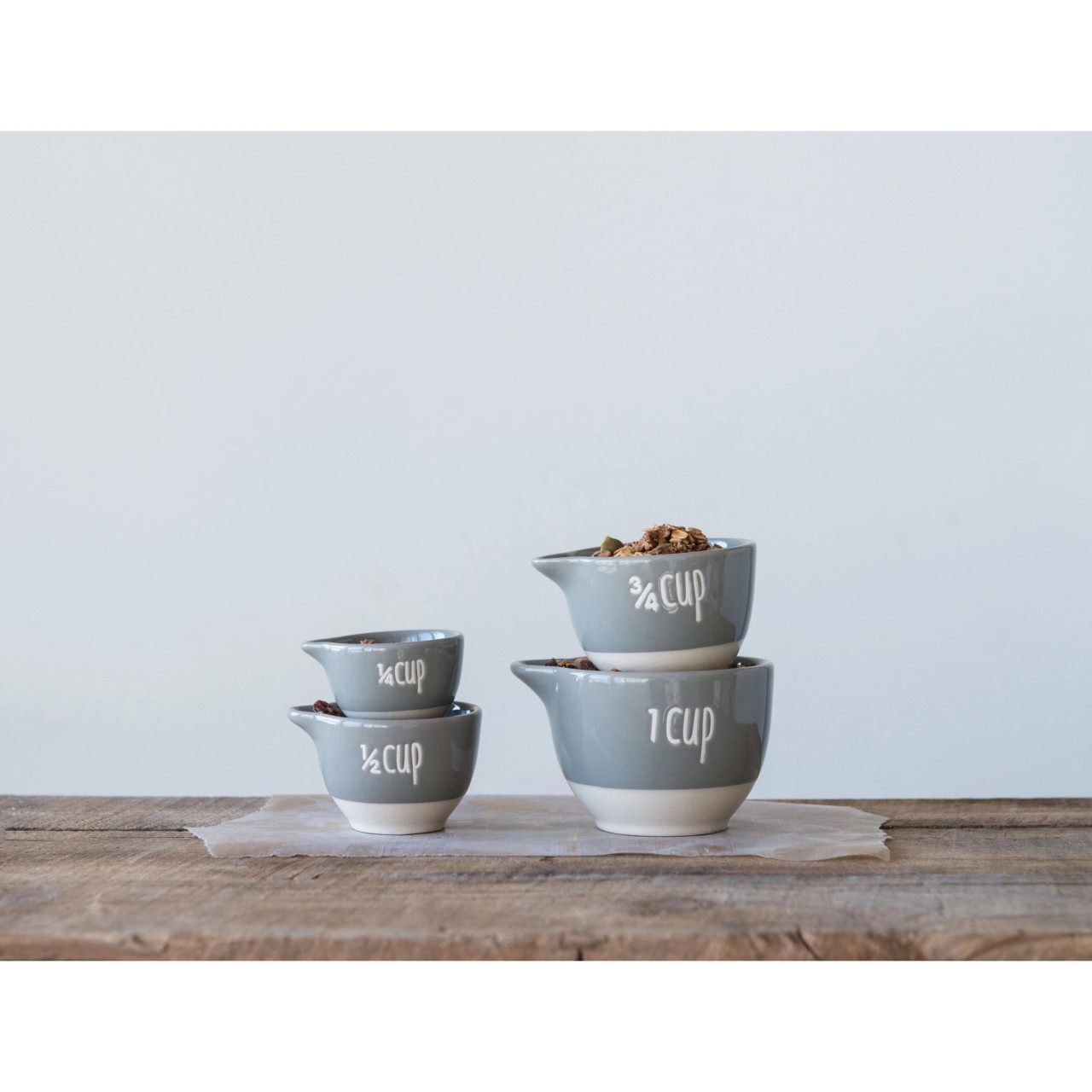Stoneware Batter Bowl Shaped Measuring Cups Set By Creative Co-op