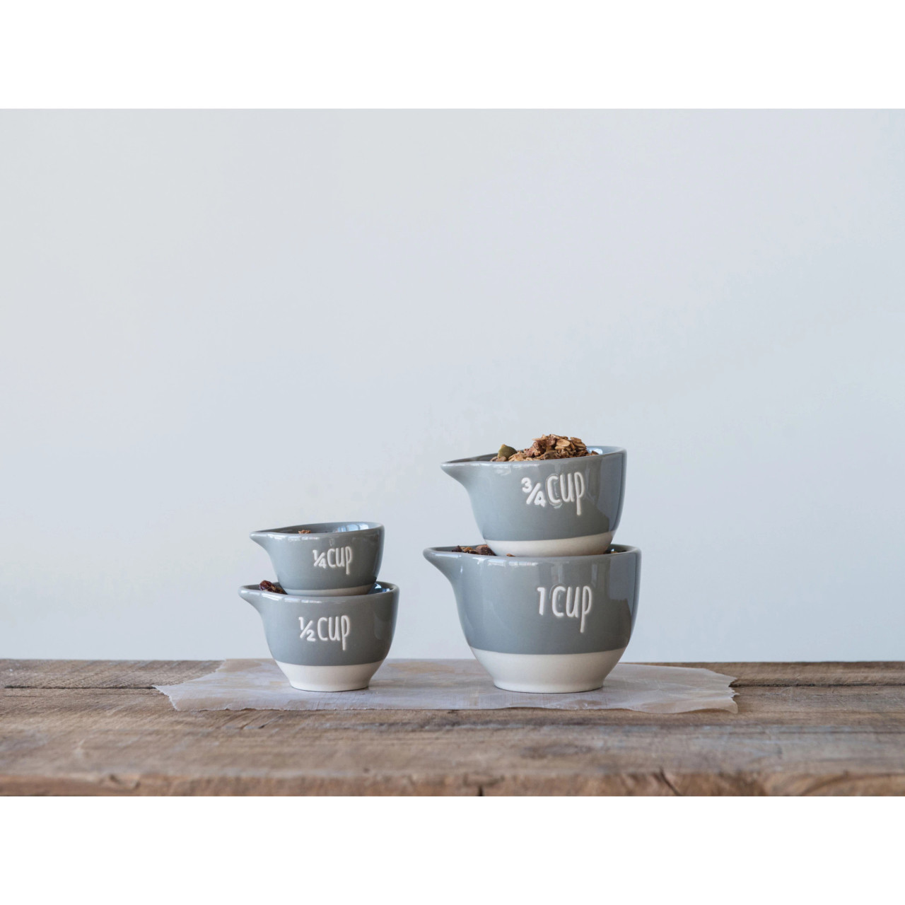 Stoneware Batter Bowl Measuring Cups (Set of 4), Creative Co-Op