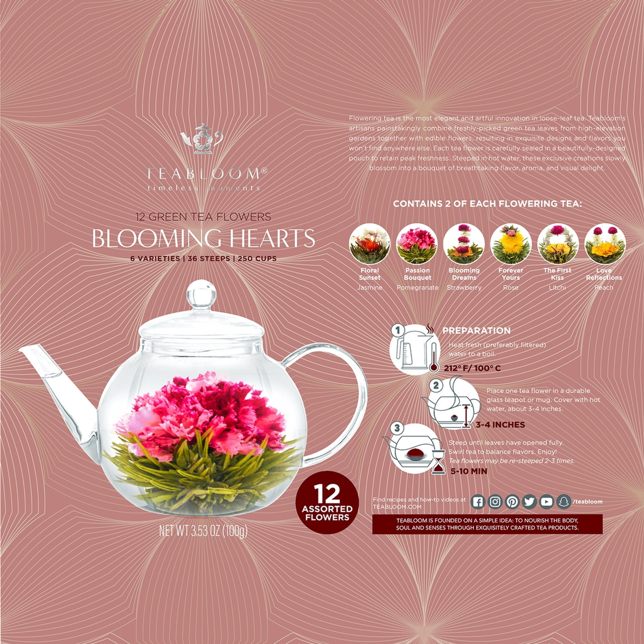 Eternal Love Tea Set with Infuser, Warmer and Blooming Teas