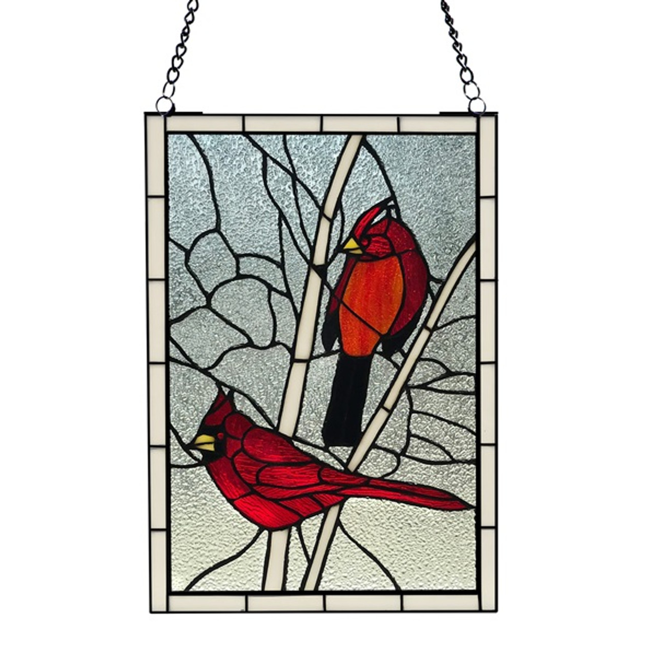 30 25 H Northern Cardinal Songbird Stained Glass Window Panel 30 25 H Northern Cardinal Songbird Stained Glass Window Panel