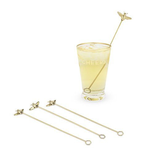 Set of 4 Gold Bumble Bee Stir Sticks by Twine