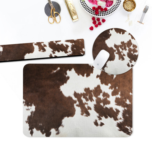 Desk Suite - Includes Mouse Pad, Keyboard Rest, 2 Sizes Desk Pad -- Cow Hide Desk Suite - Includes Mouse Pad, Keyboard Rest, 2 Sizes Desk Pad -- Cow Hide