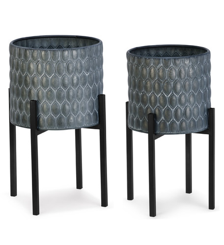 11.25" Grey / Black Low Plant Stands - Set of 2