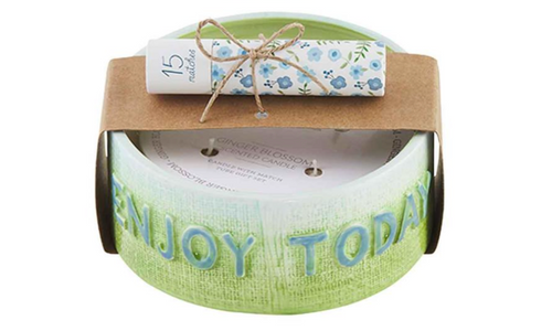 "ENJOY TODAY" GREEN OMBRE CANDLE & MATCH SETS