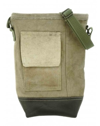 Recycled Military Tent Crossbody with Leather Accent