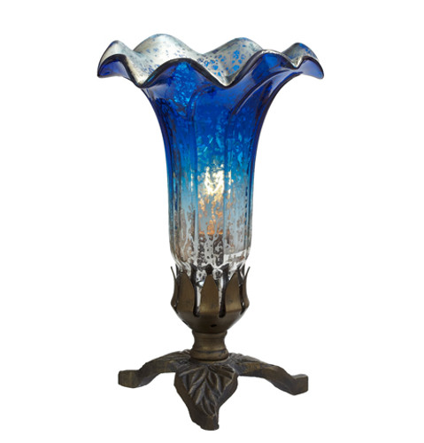 Hand Blown Mercury Glass Lily Lamp - Blue/Silver-PRE-SALE ONLY