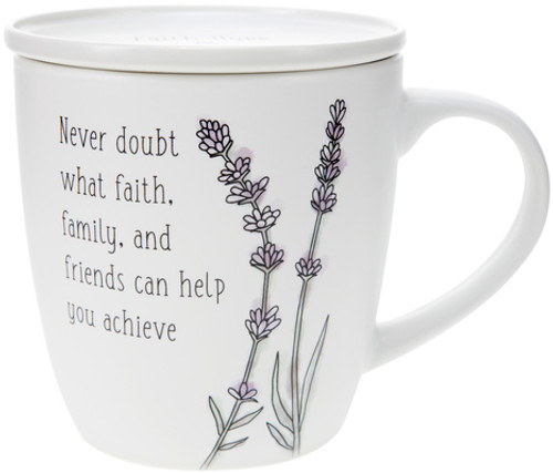 Never doubt what faith, family, and friends can help you achieve -17 oz with Coaster Lid