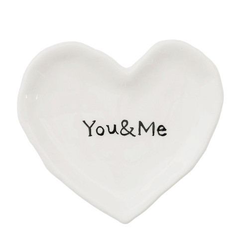 4.5 "You and Me" Ceramic Heart Dish by Creative Co-op