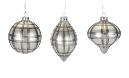 Plaid Glass Ornament - Set of three