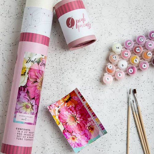 Zealous Zinnias Printed Canvas ~Paint by Numbers Kit Zealous Zinnias Printed Canvas ~Paint by Numbers Kit