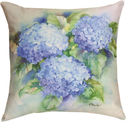 18" Blue Hydrangea ~  Outdoor Climaweave Throw Pillow