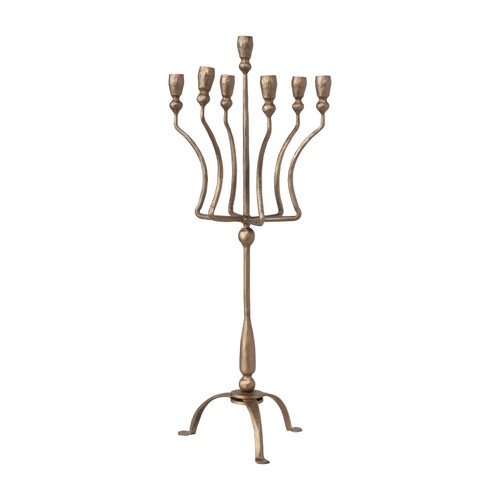 12" Round x 18-1/2"H Hand-Forged Iron Candelabra, Antique Brass Finish (Holds 7 Tapers)