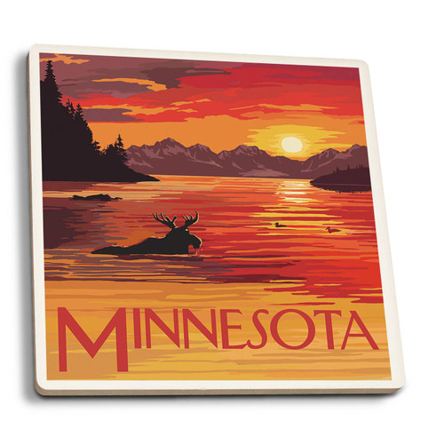 Ceramic Coaster Minnesota, Moose Swimming