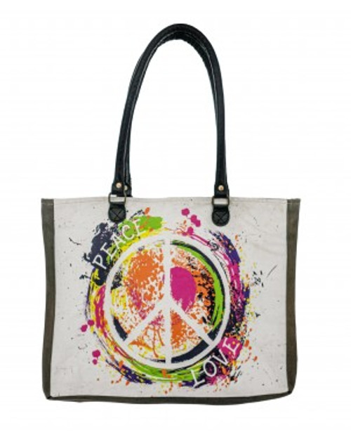 Peace Love Multicolor Recycled Tent Market Tote