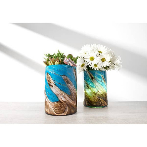 Hand Blown Art Glass Self Watering Planter with LED Light & Timer Hand Blown Art Glass Self Watering Planter with LED Light & Timer
