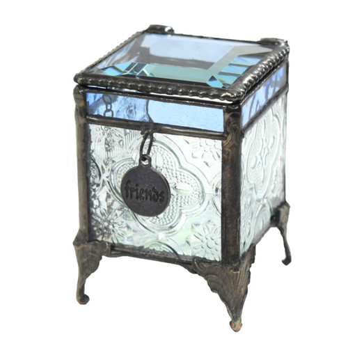 Keepsake Box with Friend Charm Blue Stained Glass Trinket Box Gift