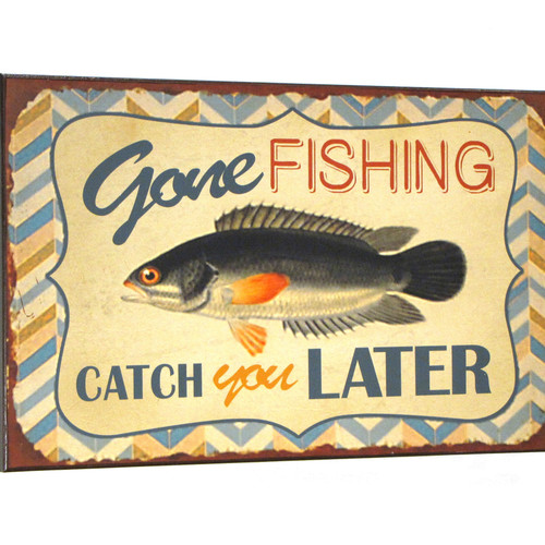 15" Gone Fishing- Catch You Later... Wooden Wall Sign - Home Decor