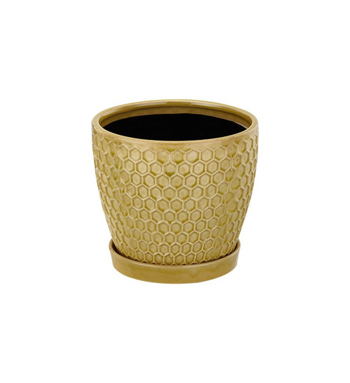 6" Yellow Honeycomb Planter with Saucer