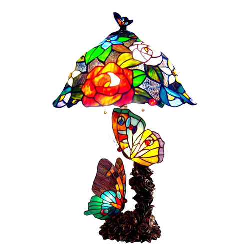 Tiffany Style Stained Glass Butterfly Table Lamp for Desk Light, Nightstand Décor or Bedside Reading by River of Goods