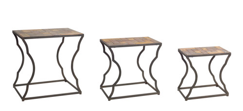 "Melrose Collection"  Industrial Wood & Iron Nesting Side Tables  Set of 3 -- DROPSHIP ONLY