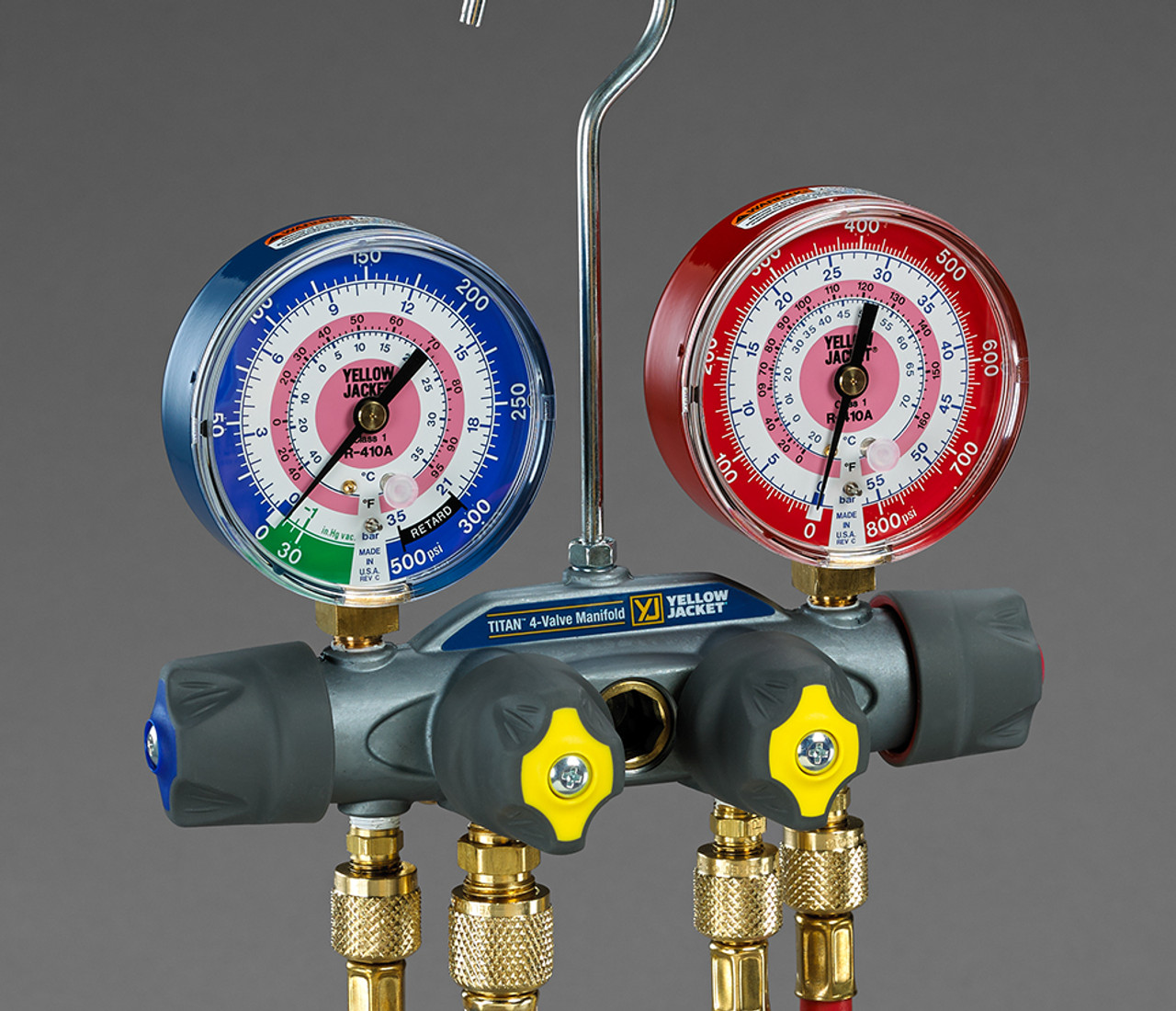 Yellow Jacket 49963 - TITAN??? Manifold only, R/B gauges, psi, R22/404A/410A ??F