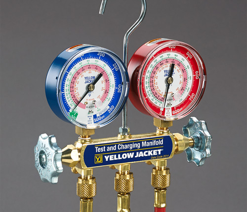 Yellow Jacket 49117 - A2L Manifold Gauge ?Çô RED, 3-1/8?Ç? (80mm), R-32/454B/410A PSI ??F  A2L COMPATIBLE