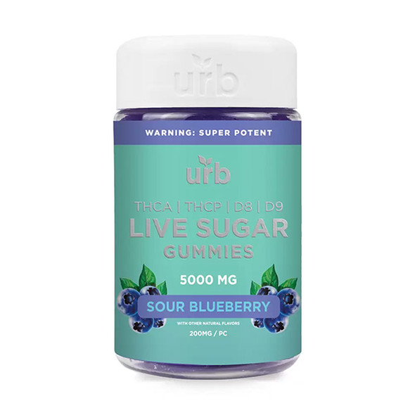 URB THCA Live Sugar Gummies 5000MG 25 count high potency hemp THC edible gummies with live sugar extract Sour Blueberry