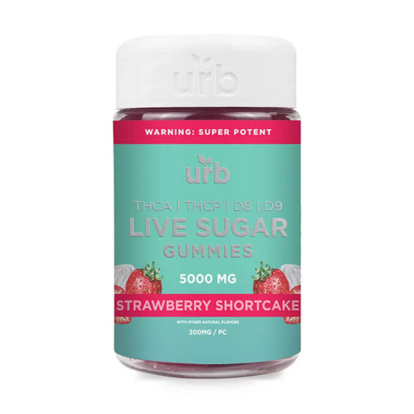 URB THCA Live Sugar Gummies 5000MG 25 count high potency hemp THC edible gummies with live sugar extract Strawberry Shortcake