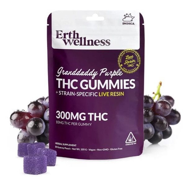 Erth Wellness Delta 9 THC Gummies - Granddaddy Purple - Live Resin (Indica)