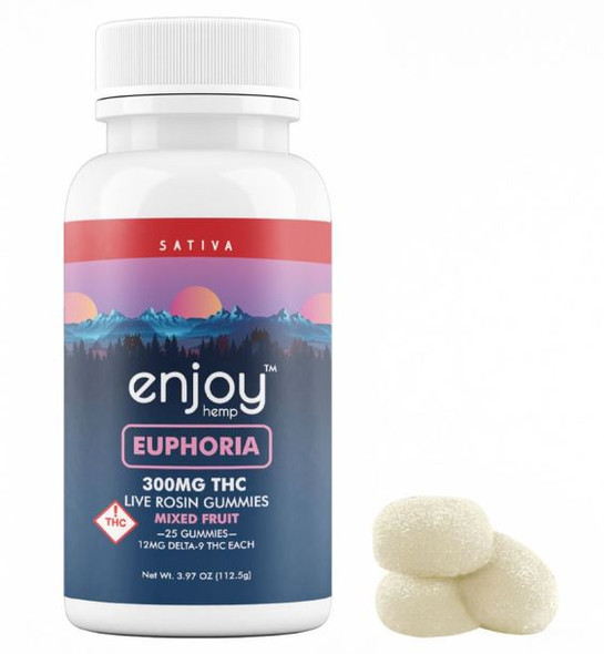 Enjoy Hemp Live Rosin Delta 9 THC 300mg Gummies for Euphoria (Sativa) - 25 gummies