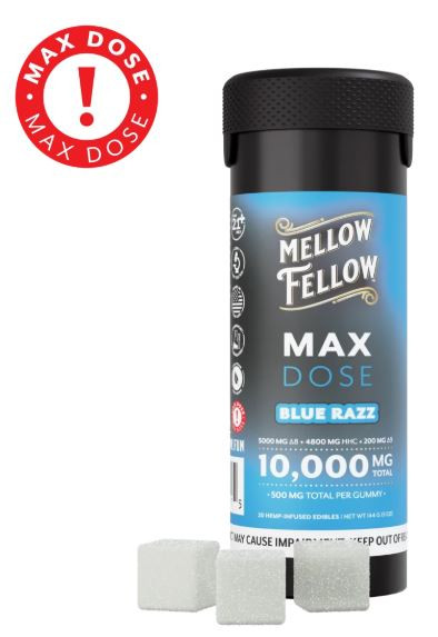Mellow Fellow Max Dose Blue Razz Gummies 10000mg THC