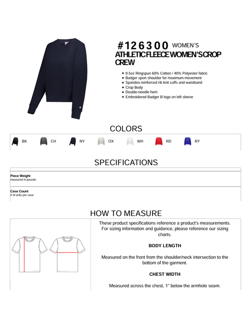 LADIES ATHLETIC FLEECE CROP CREW